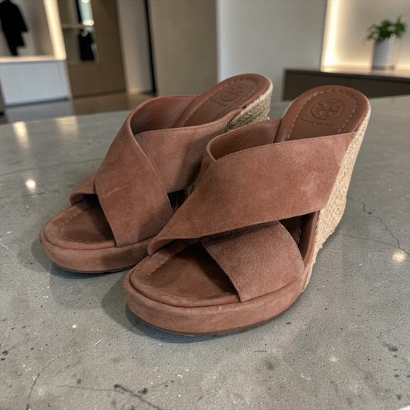 Tory Burch Women’s Suede Espadrille Wedge Slide Sandals in Brick! Size 6.5 - Picture 6 of 12